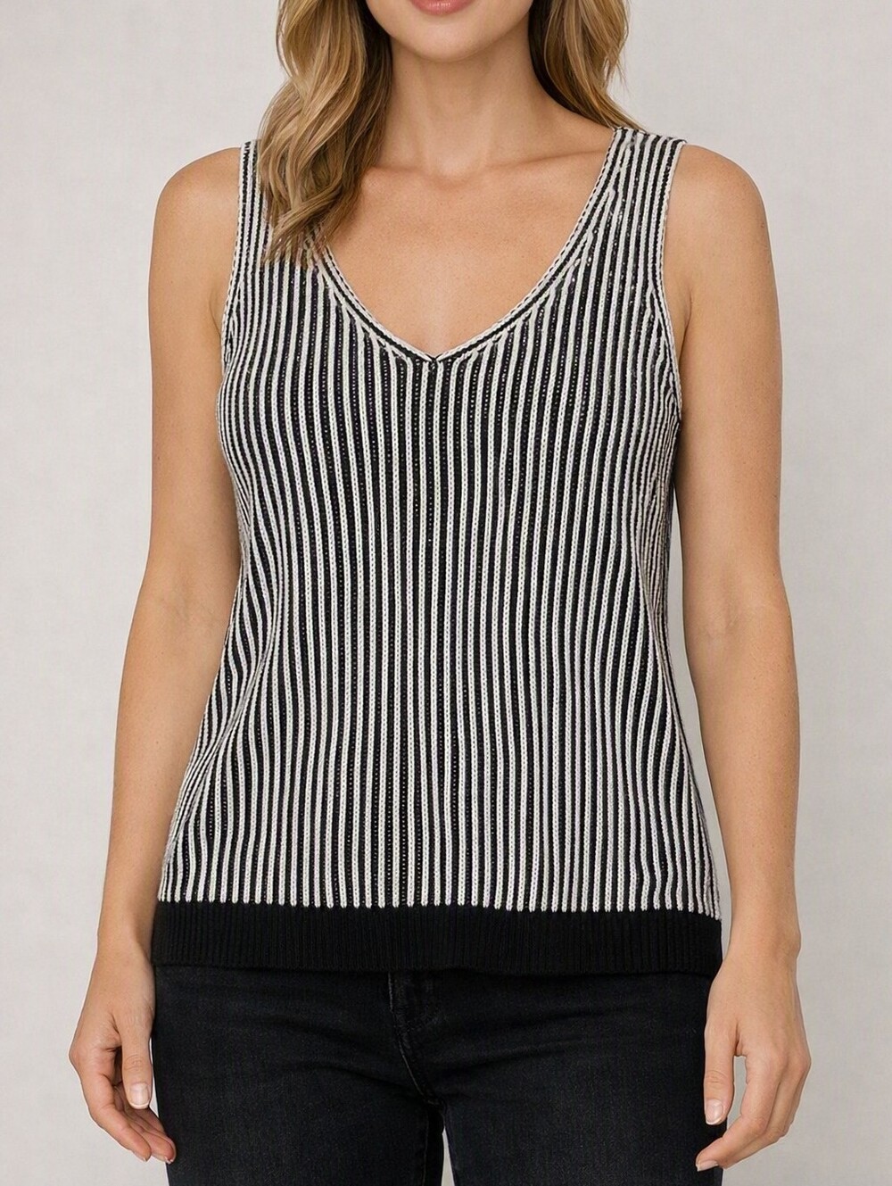 Grand Beach Tank Top Knit Women's XL Black White Sleeveless Layer NWOT Acrylic